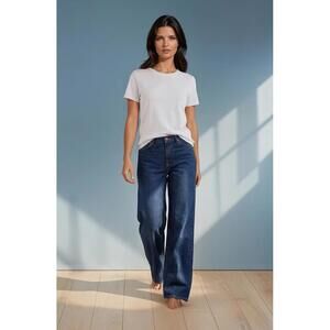 NWT Judy  Blue Women's Curvy Wide Leg H/Rise Distress Blue Jeans Dark Wash 9/29